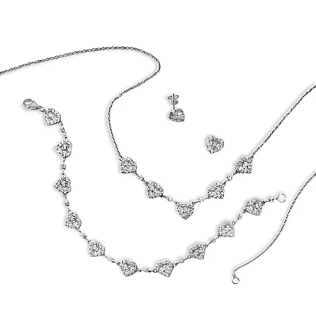 Σετ,  γυναικείο,  925 ασήμι, , κολιέ(44 εκατοστά), σκουλαρίκια & βραχιόλι(19,3 εκατοστά), με καρδιές, ζιργκόν &  άσπρο, επιπλατίνωμα, silverline, 1630020001,